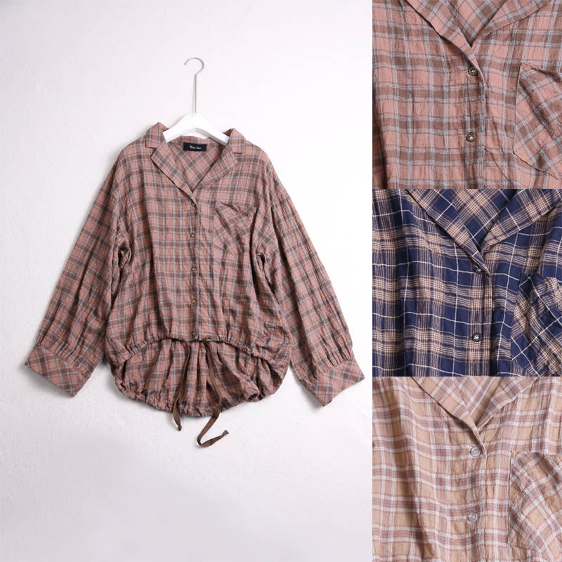 046B 0717 loose easy-going and downswing drawstring constriction of grit long sleeve button with open body shirt