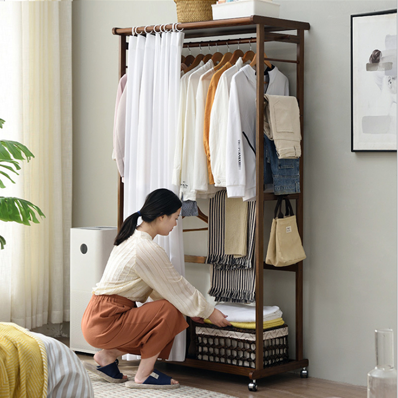Clothes hanger floor with curtain dustproof bedroom home clothing store indoor removable wardrobe simple one-piece coat rack