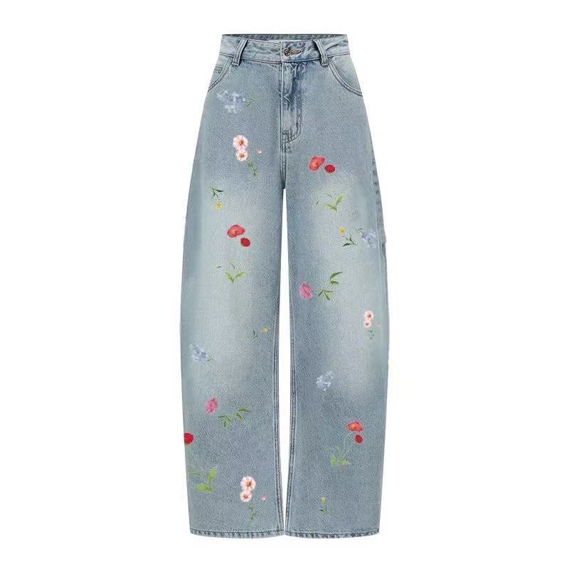 Mom~ 2026 Spring/Summer New Designer Peanut Fortune Embroidered Jeans