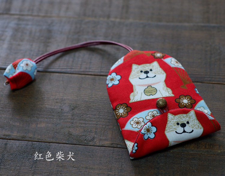Day Department Handmade Firewood Dog Printed Pure Cotton Handmade Cloth Art Drawing Rope Pull-out Key Bag Car Remote Control Key Cover