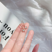 14K bag gold tiny earrings with zircon shiny stars simple pentagonal star cracks of Korean pure silver female
