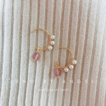 Xinmia original sentiment 14k bag gold pearl strawberry crystal earrings crash with sweet earbucks