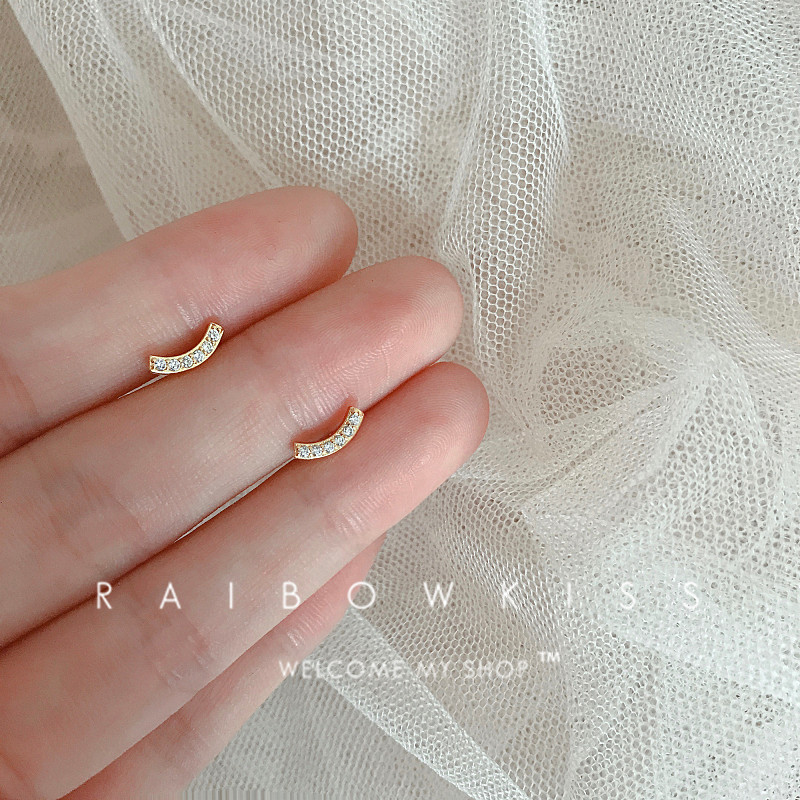 S925 silver needle 24K golden ear pin brief female small girl hearts ins super fairy little fresher 100 hitch earrings earrings