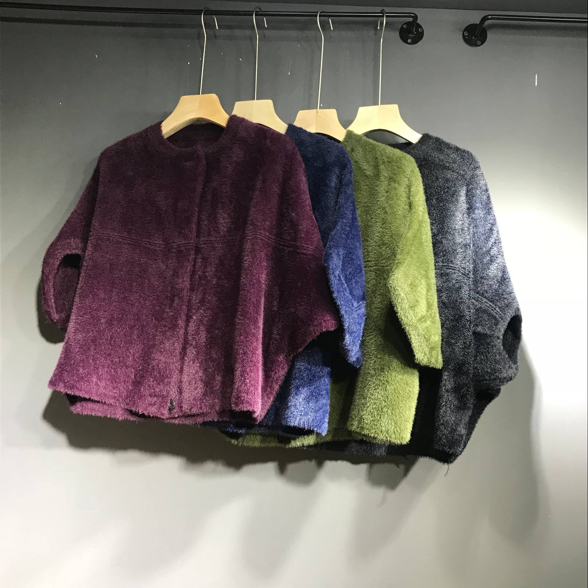 ER2 North Qiqi home 2019 thời trang mùa đông ngắn giả nhung áo khoác nữ lười gió buông tay dài cardigan áo dạ nữ đẹp