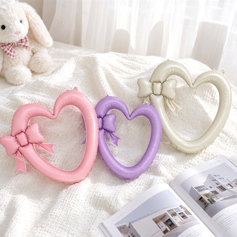 46inch Bow-Shaped Photo Frame with Heart-Shaped Balloon Grid, Hollow Peach Heart, Chinese Valentine's Day, Valentine's Day, Proposal Decoration, Wedding