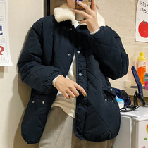 Flower field window Diamond cotton-padded clothing female lamb wool collar Joker small cotton-padded jacket ins harbor wind winter short cotton coat