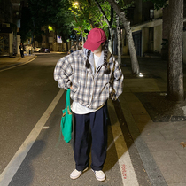 Flower field window plaid woolen jacket female Korean version of loose bf sweater stitching hooded fake two-piece jacket top tide