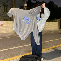 Flower field window homemade printed hooded sweater female plus velvet Korean loose bf middle length student spring and autumn coat tide