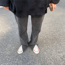 Flower field window split jeans women straight tube loose high waist thin Joker horn mop pants 2021 New