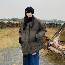 Flower field window collarless cotton clothes female 2021 New Korean version of loose bread clothes thick simple cotton coat winter diamond coat