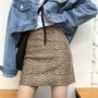 Cánh đồng hoa cửa sổ P627 retro cao eo Một từ là mỏng 2018 mùa thu Harajuku váy nữ leopard print hip váy chân váy xếp ly 2 tầng