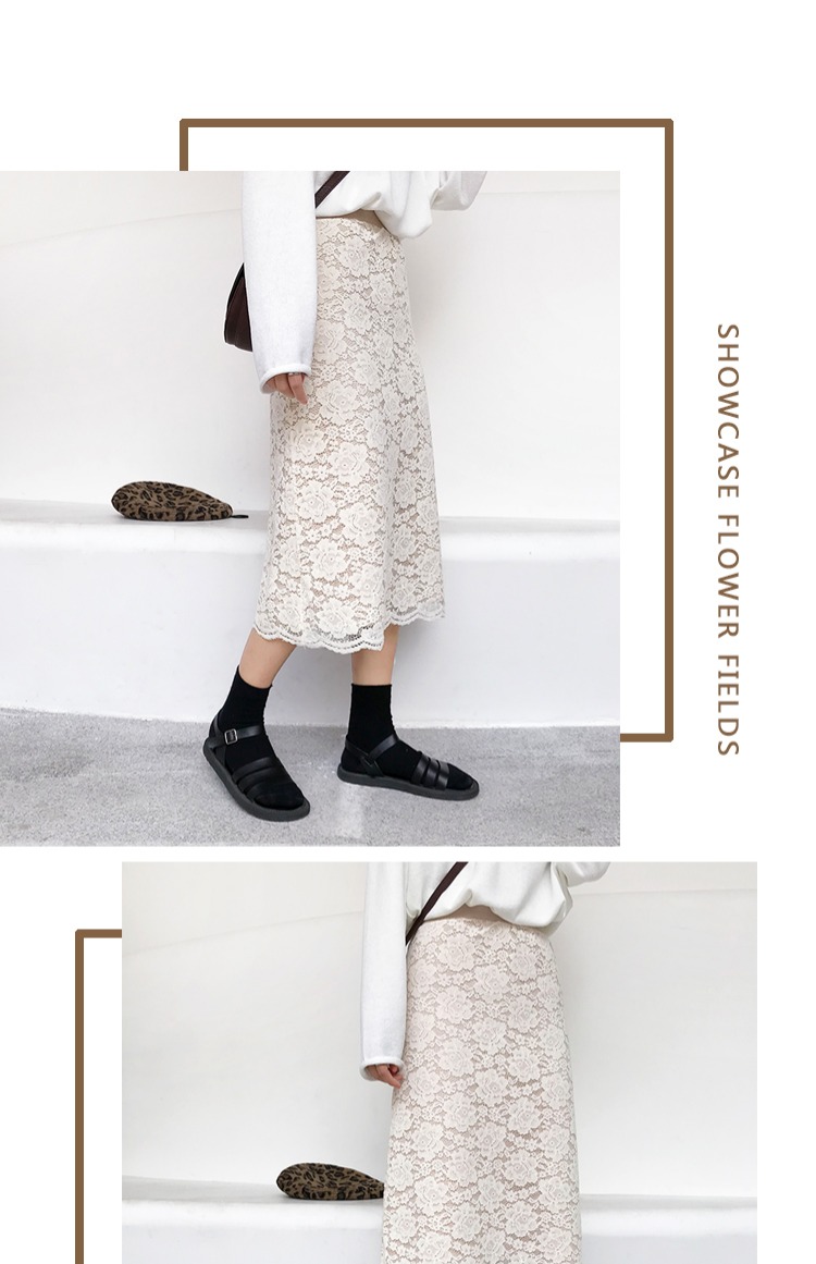 Cửa sổ cánh đồng hoa P845 Váy mùa thu nữ mùa thu Váy ren cổ điển Váy midi có thắt lưng cao váy jean ngắn