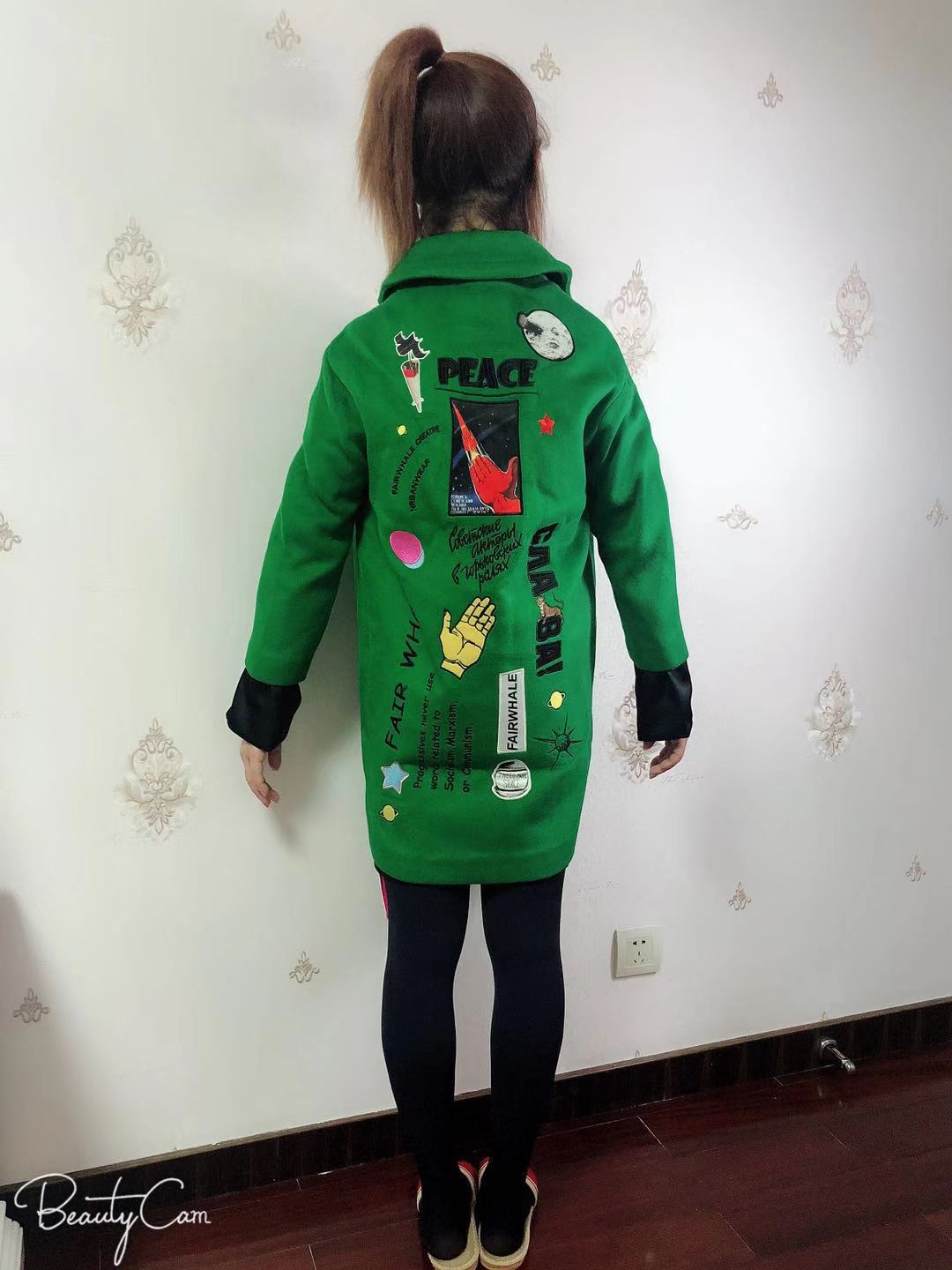 Mark Huafei 2018 mới mùa đông ngắn in áo len thêu áo khoác couple tx áo khoác nữ