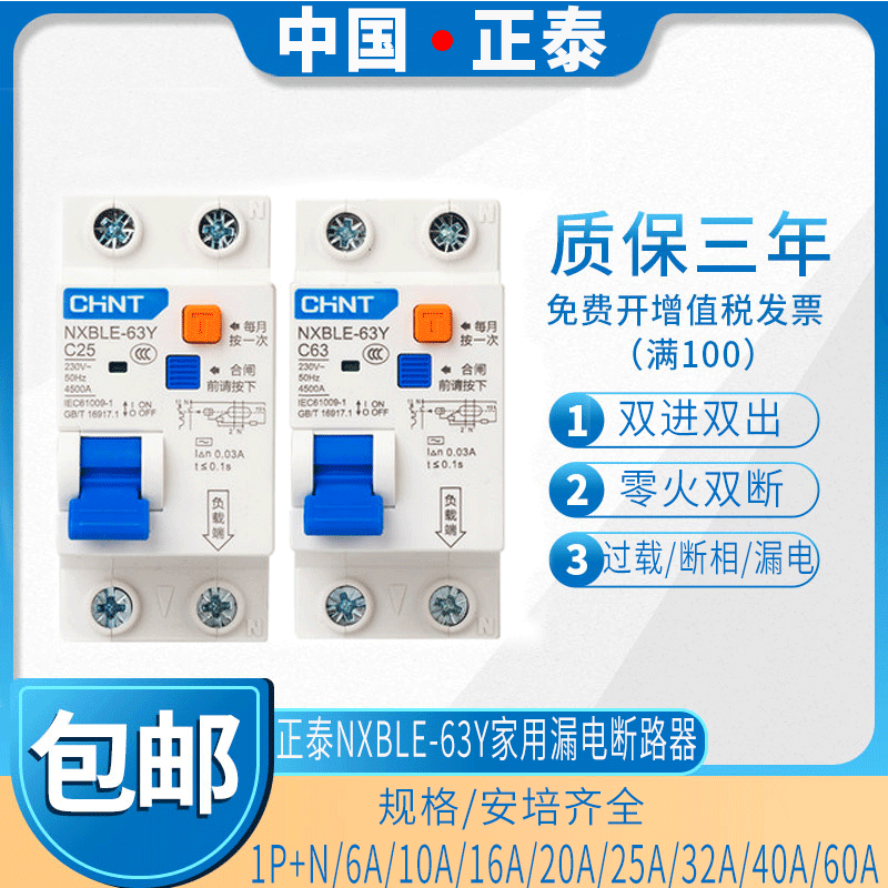 Positive Tai leakage circuit breaker NXBLE-63Y 40 63A 2 bits double wire small air switch with leakage