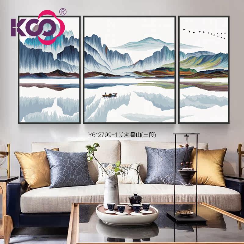 KS cross stitch new living room landscape landscape painting modern minimalist ink painting triptych Huanhai stacked mountains