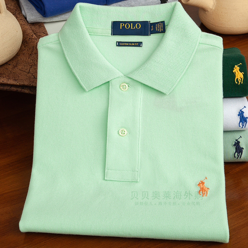 New Ralph Paul Short-Sleeve T-Shirt for Men, Versatile Casual Solid Color Large Size Lapel Embroidered Polo Shirt Summer Top
