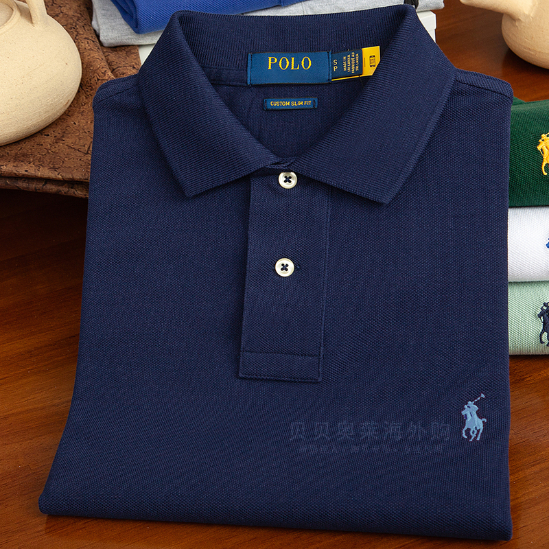 American-Style Ralph Lauren High-Quality Men's Polo Shirt, Short-Sleeve, Solid Color, Large Size, Embroidered, All-Cotton, Turn-Down Collar T-Shirt Top
