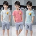 Váy bé trai mùa hè 2018 mới phù hợp với quần áo thể thao sọc ngắn tay mùa hè quần áo trẻ em in hình bé trai cotton hai mảnh phiên bản Hàn Quốc shop quần áo trẻ em Phù hợp với trẻ em