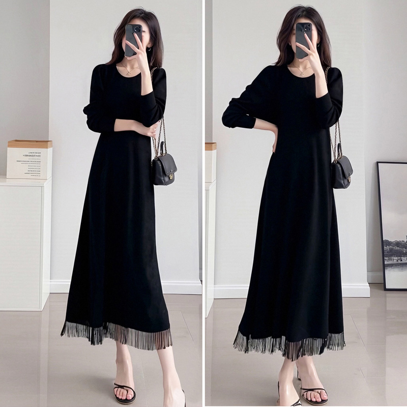 2026 Spring Tassel Long Sleeve Dress, Mid-Length, for Tall People, Base Layer Dress, Covers Belly Fat, Slimming Waist, Makes You Look Slimmer 2026 Spring Tassel Long Sleeve Dress, Mid-Length, for Tall People, Base Layer Dress, Covers Belly Fat, Slimming Waist, Makes You Look Slimmer