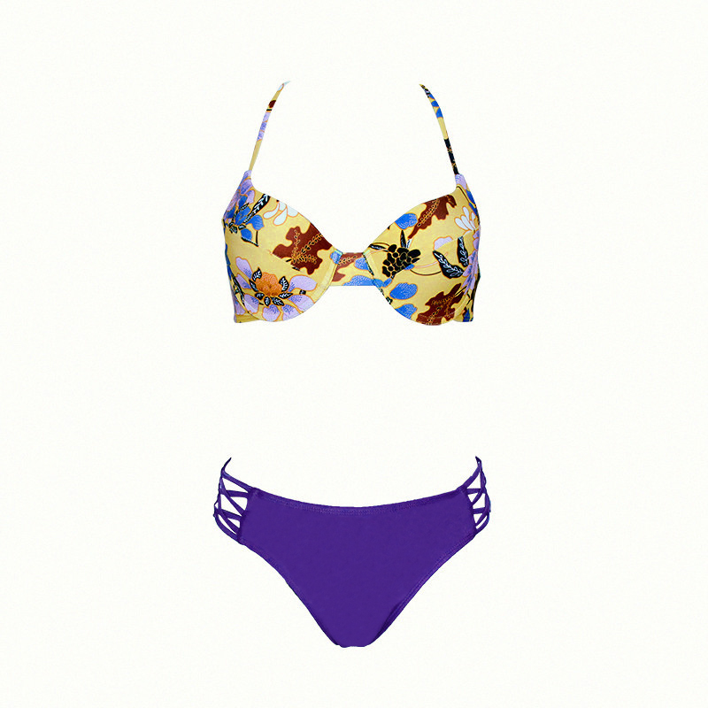 2019 mới AliExpress hoa bikini dây đeo màu rắn gói cứng áo tắm nữ ren áo tắm châu Âu ao tam dep