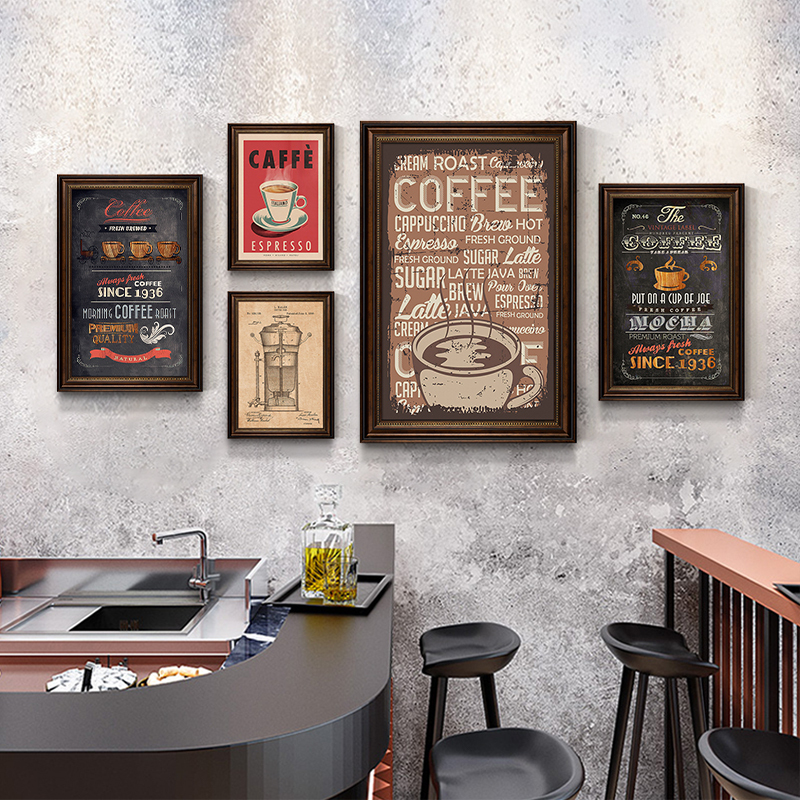 Vintage Coffee Shop Wall Art, American-Style Coffee Shop Creative Poster, Industrial Style Decoration, Western Restaurant Private Room Wall Painting