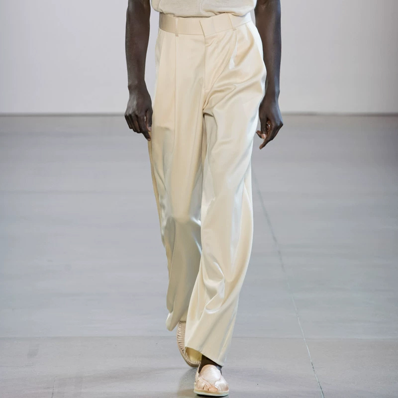 Summer New Men's Mid-Waist Acetate Wide-Leg Pants 2025 Summer Thin Pants Men's Runway Loose Casual Pants
