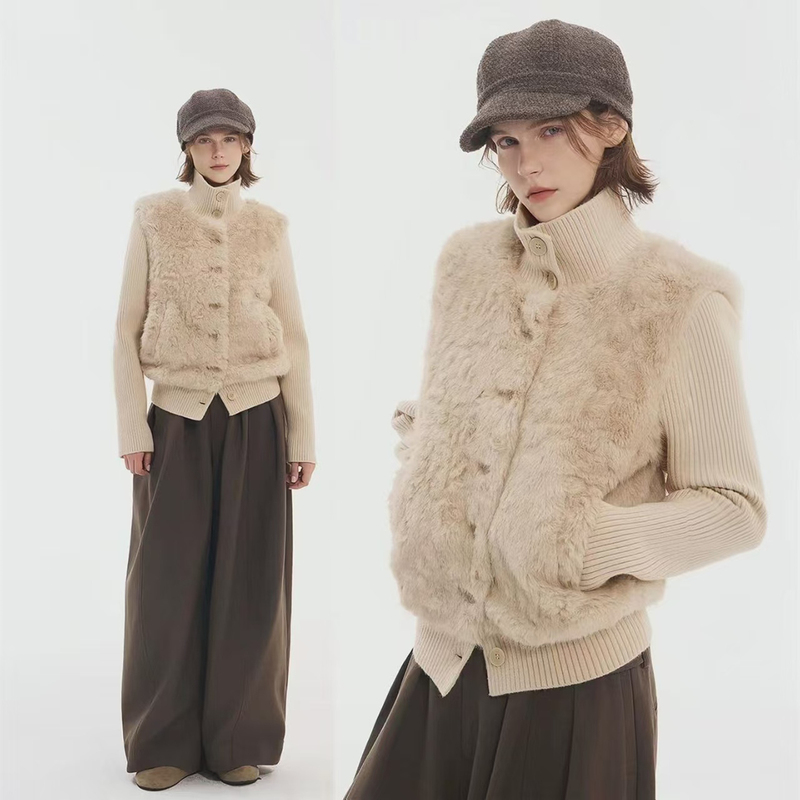 Eco-Friendly Fur 2026 New Women's Fur Coat Autumn and Winter Outfit for Petite People Furry Top Knitted Cardigan