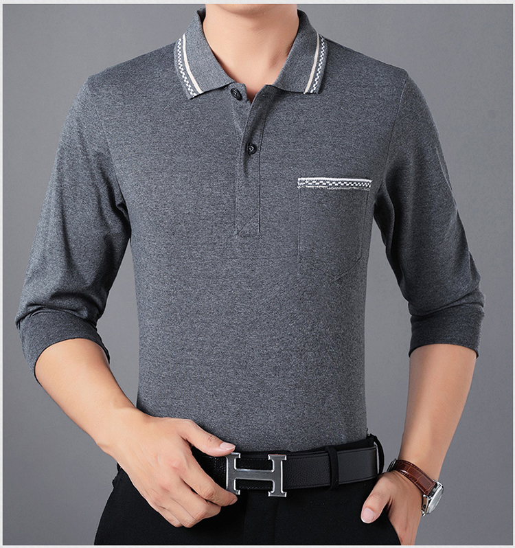 Mùa xuân và mùa thu Áo thun dài tay trung niên nam Cổ áo mỏng Màu sắc rắn đáy áo rộng rãi Straight Straight Dad Fit Work Quần áo mùa thu áo phông unisex