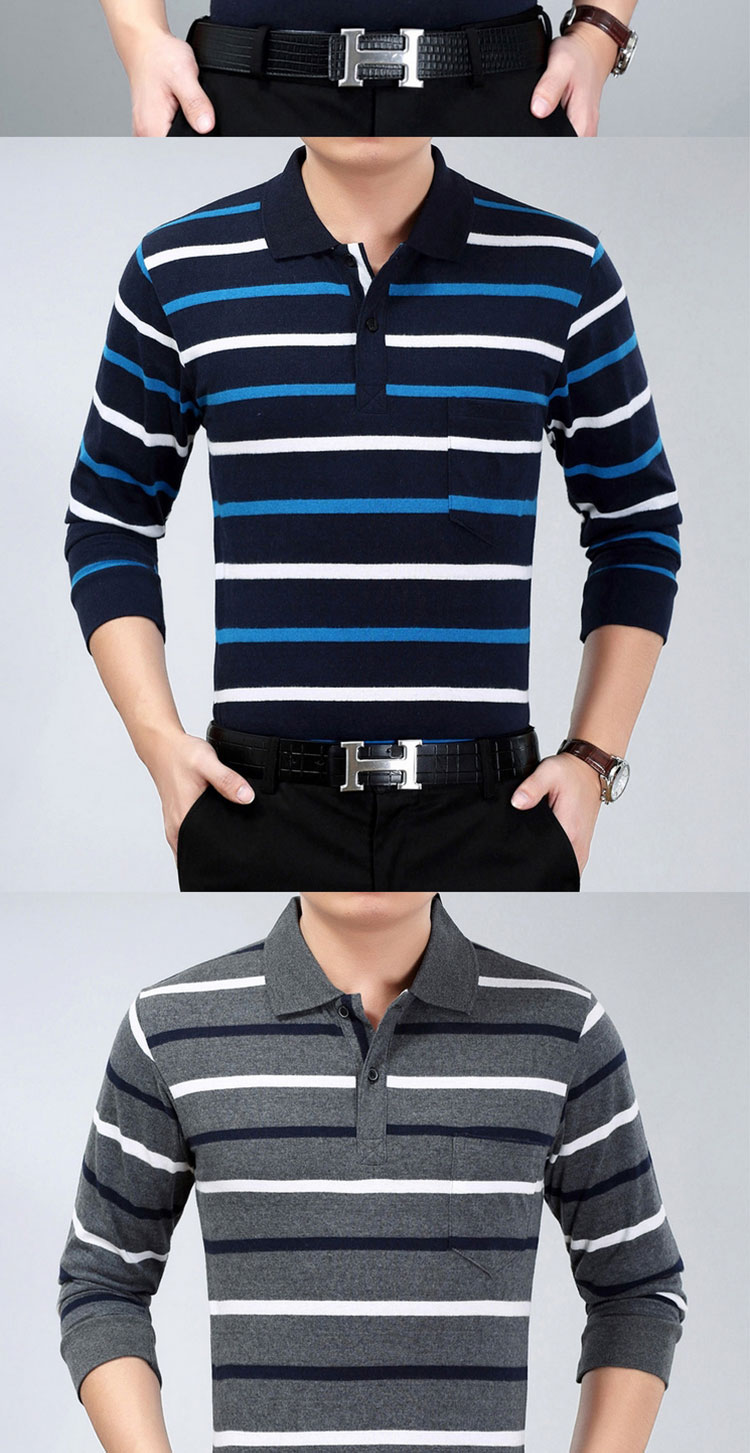 Mùa xuân và mùa thu Áo thun nam trung niên dài tay áo dài Loose Straight Dad Pack Thin Kích thước lớn áo phông đáy áo mùa thu Mặc áo polo áo polo sói