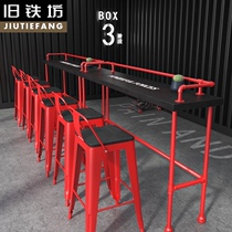 Solid wood bar table home balcony against the wall narrow table creative high table bar table and chair combination iron long table