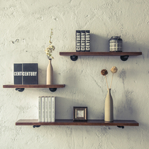 Wrought iron wall shelf Wall wooden word shelf partition shelf Storage rack bookshelf Simple Nordic industrial style