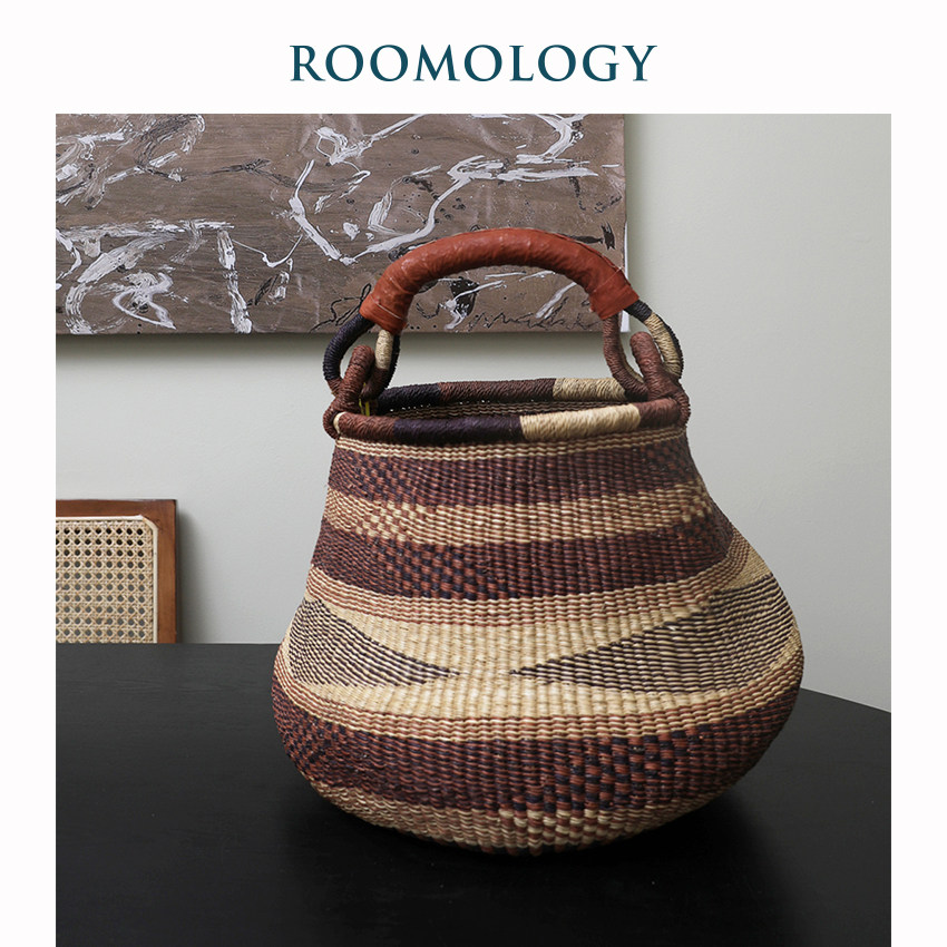 Roomology Africa imported Ghana Bolga hand woven pot type straw basket storage basket flowerpot living room