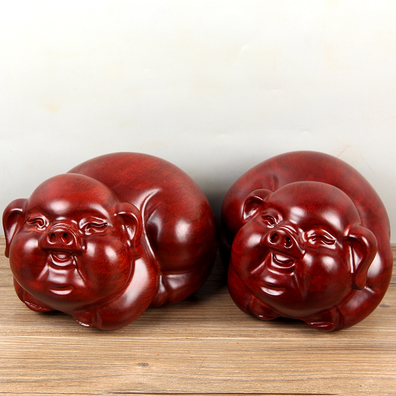 East Yang Wood Carving Red Wood Craft Iron Pear Wood Solid Wood Solid Wood Whole Stock Fu Pig Trick and Pig Wood Carving Pendulum With Wooden Home Swing