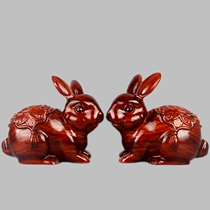 Dongyang woodcarving solid wood mahogany wooden twelve zodiac rabbit Fusai wooden rabbit home desktop animal ornaments