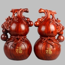 Dongyang wood carving gourd solid wood gourd Rosewood fukuai opening living room gift home plant ornaments