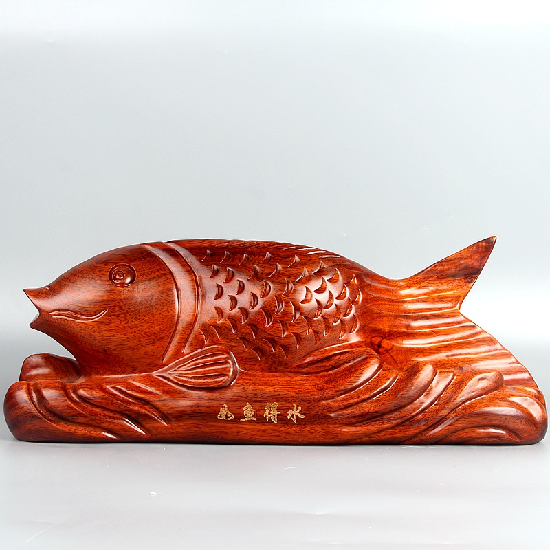 East Yang Wood Carving Solid Wood Red Wood Carving Golden Dragon Fish Crafts Gift Hem Accessories Animal Flowers Pear Wood Opening Year More Than the Year of the Merchants