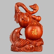 Dongyang wood carving solid wood mahogany craftsmanship Jucai gourd opening home carving gourd Wood desktop ornaments