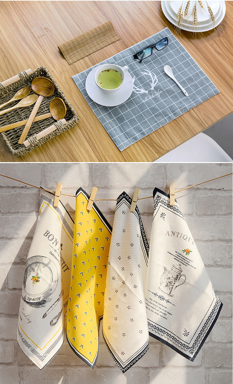 Bắc âu zakka màu xanh cạnh hoa cotton linen bảng mat bát mat khăn trải bàn vải khăn ăn bảng Phương Tây pad cách nhiệt pad