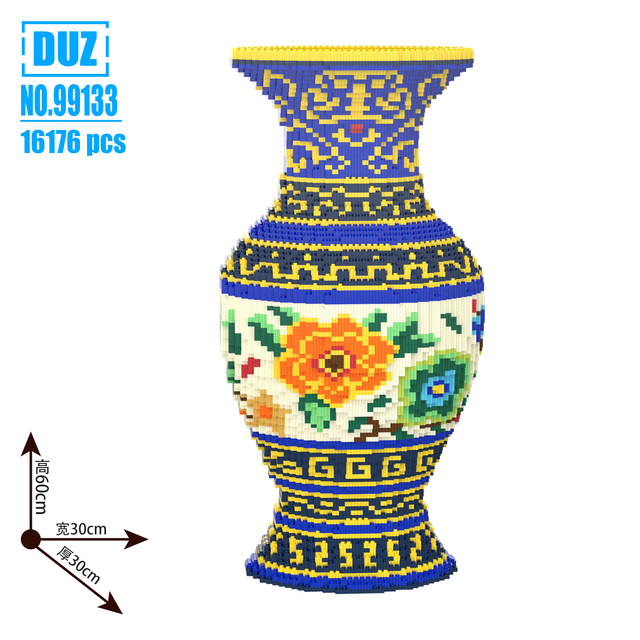 60CM blue and white porcelain peony vase building block ornaments