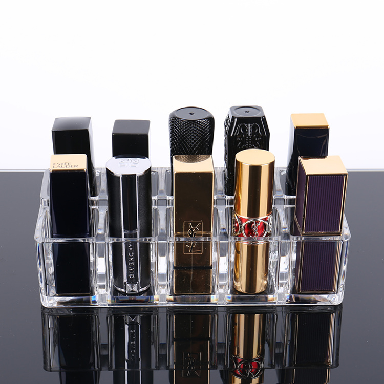 Transparent Lipstick Storage Box, Large Grid with 10 Compartments, Lipstick Rack, Nail Polish Rack, Desktop Essential Oil Storage Box, Acrylic