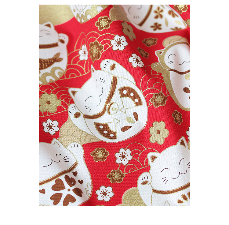Sản phẩm mới Mèo may mắn mạ vàng vải lanh cotton thủ công DIY quần áo túi vải đa năng 1 sân vải dạ text