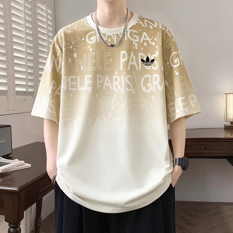 Outlet Gradient Short-Sleeve T-Shirt for Men, Summer Trendy Brand Letter Print, Cool and Breathable Sports Half-Sleeve Top