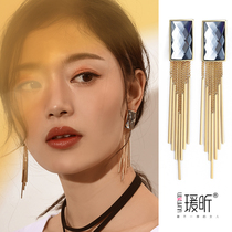 Ear clip female earless temperament silver needle earrings fairy Air forest Super fairy tassel round face thin earrings goddess Fan