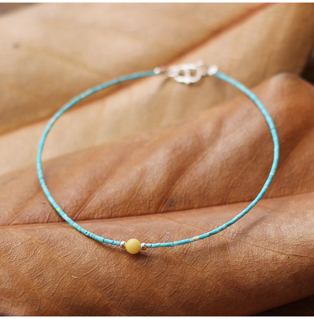 Đặc biệt hàng ngày Vòng chân ngọc lam tự nhiên của Mỹ Nữ rất mịn 925 sterling bạc sáp ong tự nhiên Màu xanh da trời lắc chân nữ đẹp