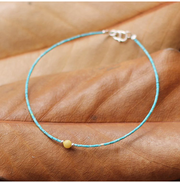Đặc biệt hàng ngày Vòng chân ngọc lam tự nhiên của Mỹ Nữ rất mịn 925 sterling bạc sáp ong tự nhiên Màu xanh da trời lắc chân nữ đẹp