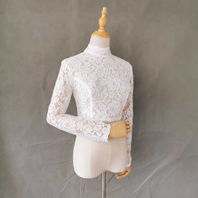 New Wedding Dress with Outwear, Tube Top, Wedding Dress Accessories, Dress Bottoming Shirt, High Collar, Lace Elegant, High-Bottom White
