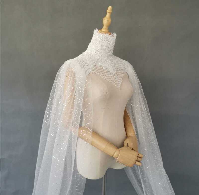 Bride's Wedding Exaggerated Trailing Shawl Long Shoulder Gauze Sequin Glitter Gauze Photo Studio Photography Travel Photography High Collar Tassels Bride's Wedding Exaggerated Trailing Shawl Long Shoulder Gauze Sequin Glitter Gauze Photo Studio Photography Travel Photography High Collar Tassels