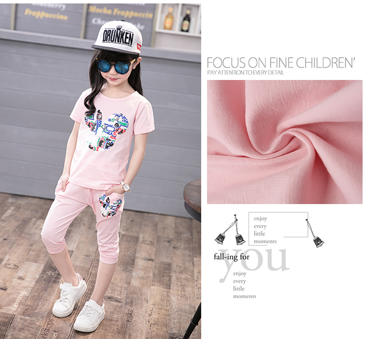 Bộ váy mùa hè mới cho bé gái trẻ em lớn trẻ em tay ngắn cắt cúp quần hai dây cotton giản dị shop quần áo trẻ em