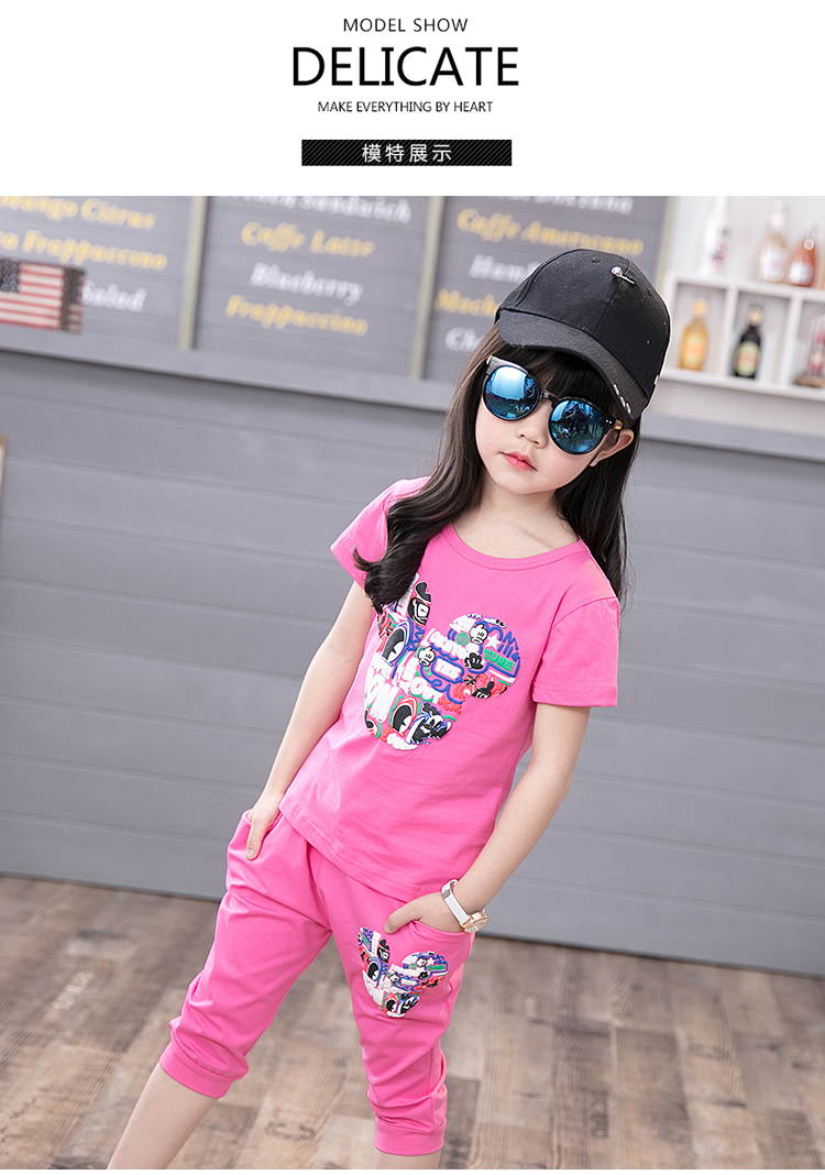 Bộ váy mùa hè mới cho bé gái trẻ em lớn trẻ em tay ngắn cắt cúp quần hai dây cotton giản dị shop quần áo trẻ em