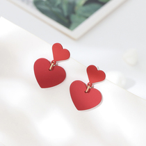 Bai Hui Red Love earrings heart shaped earrings transparent plastic ear clip without ear hole female Korea East Gate tide